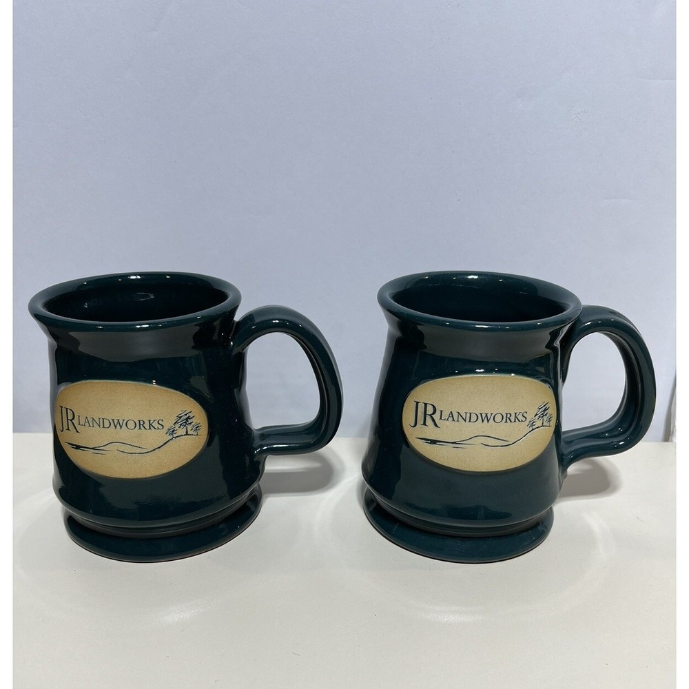 Pair Deneen Pottery Arizona JR Landworks Hand Thrown Mugs Cups 2013 & 2014